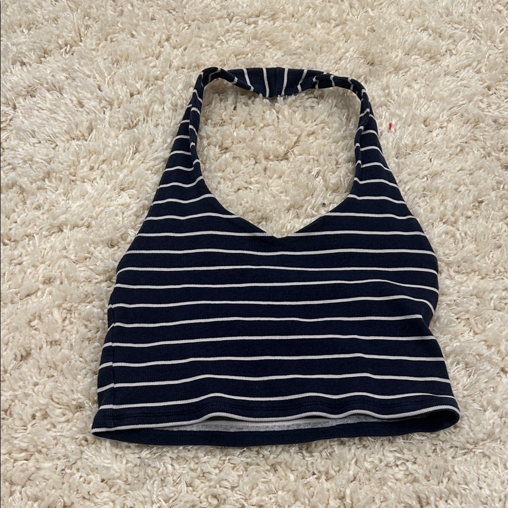 PacSun Navy and White Striped Open Back Halter Top